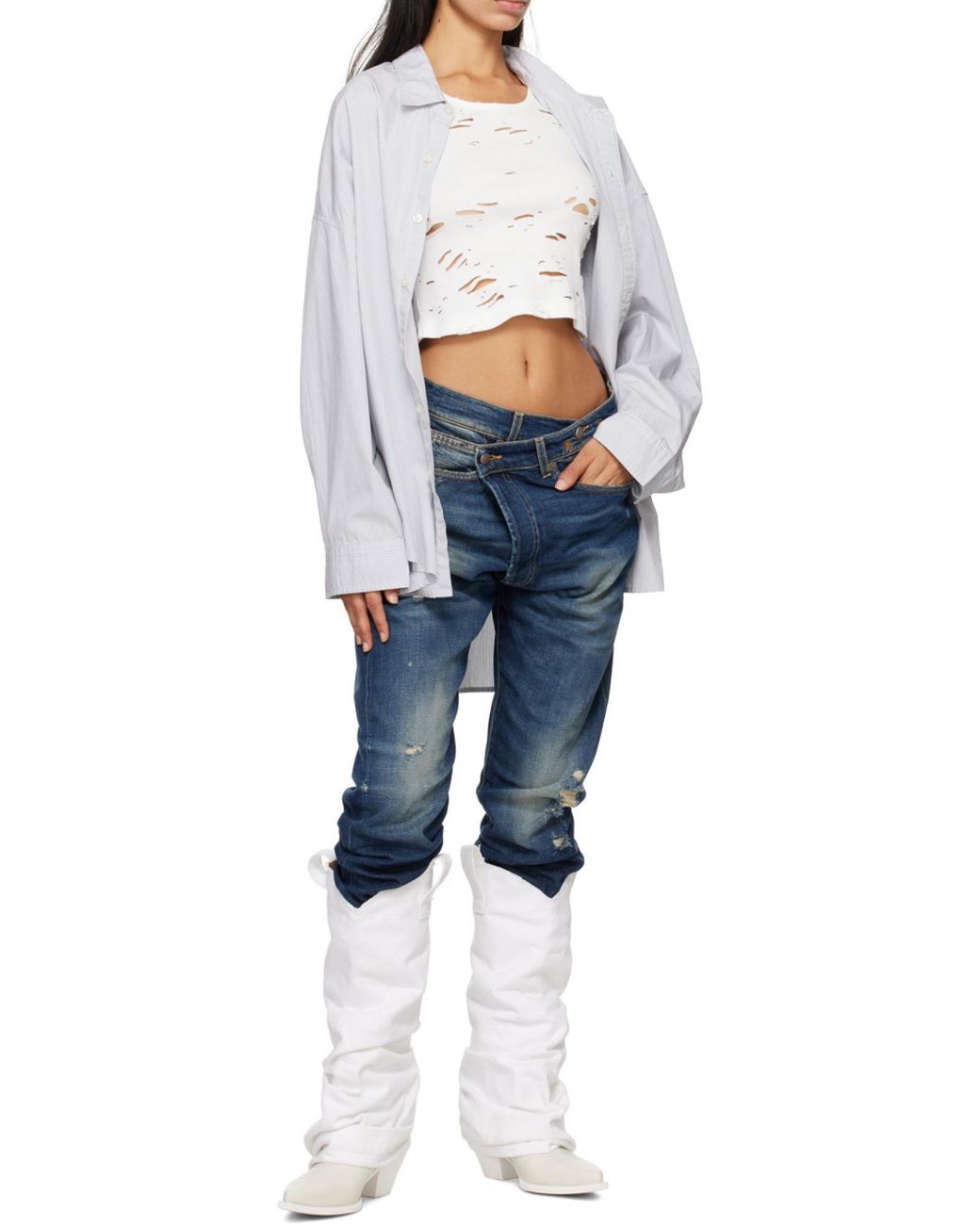 R13 Blue Crossover Denim Pants