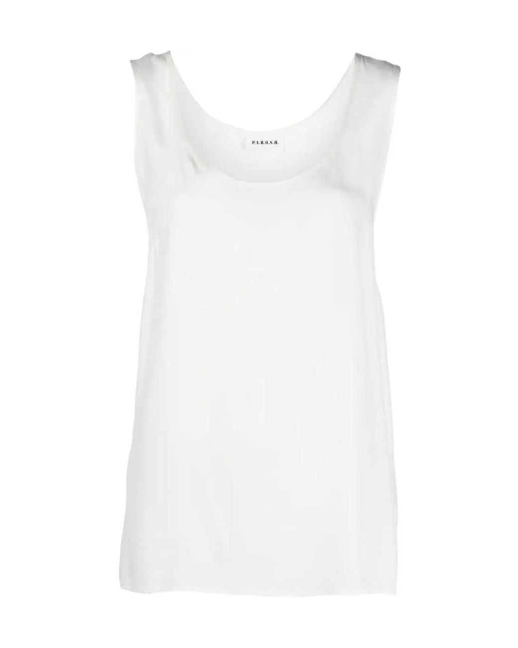 P.A.R.O.S.H. White Loose-Fit Silk Sleeveless Top