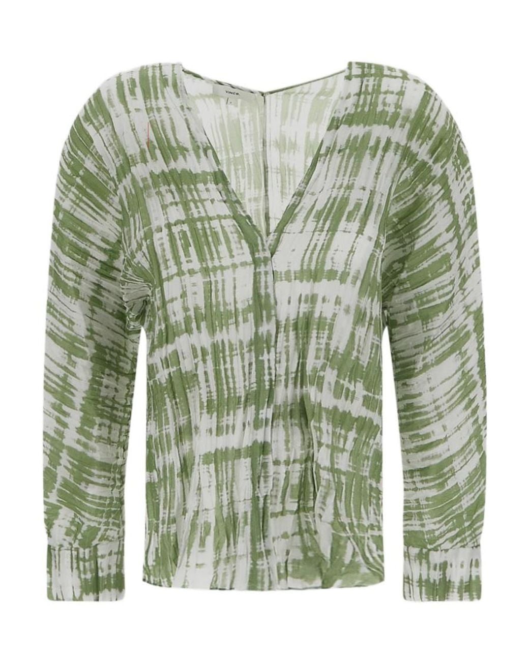 Vince Green Tie-Dye Long-Sleeve Silk Blouse