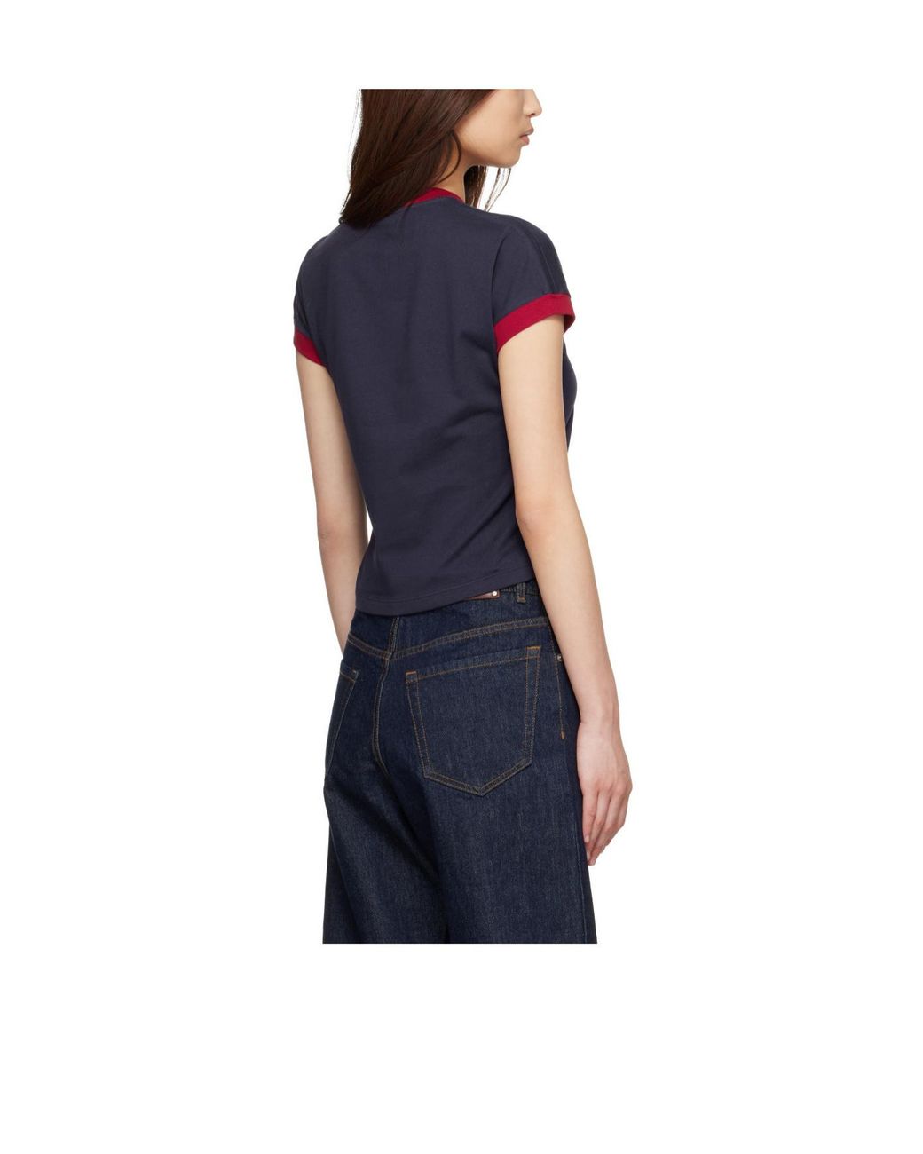 Versace Blue Contrast-Trim Cropped T-Shirt