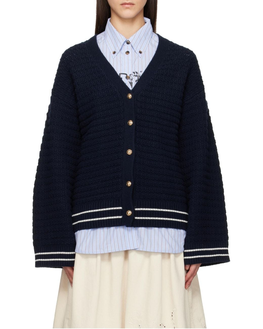 Ganni Blue Button-Detail V-Nneck Jumper