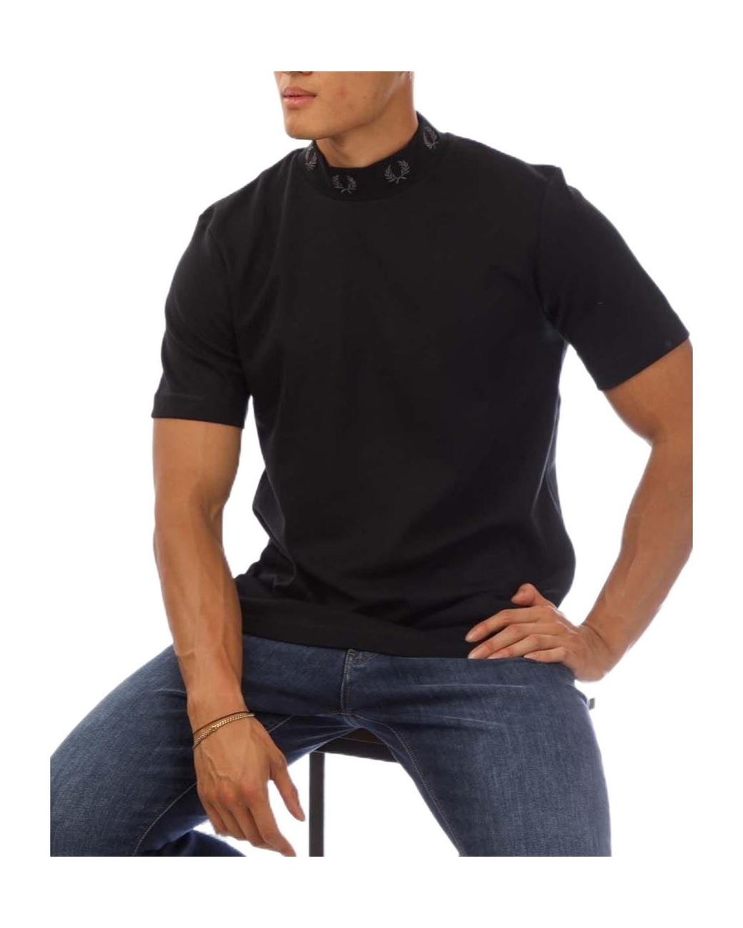 Fred Perry Black Solid Color T-Shirt for men