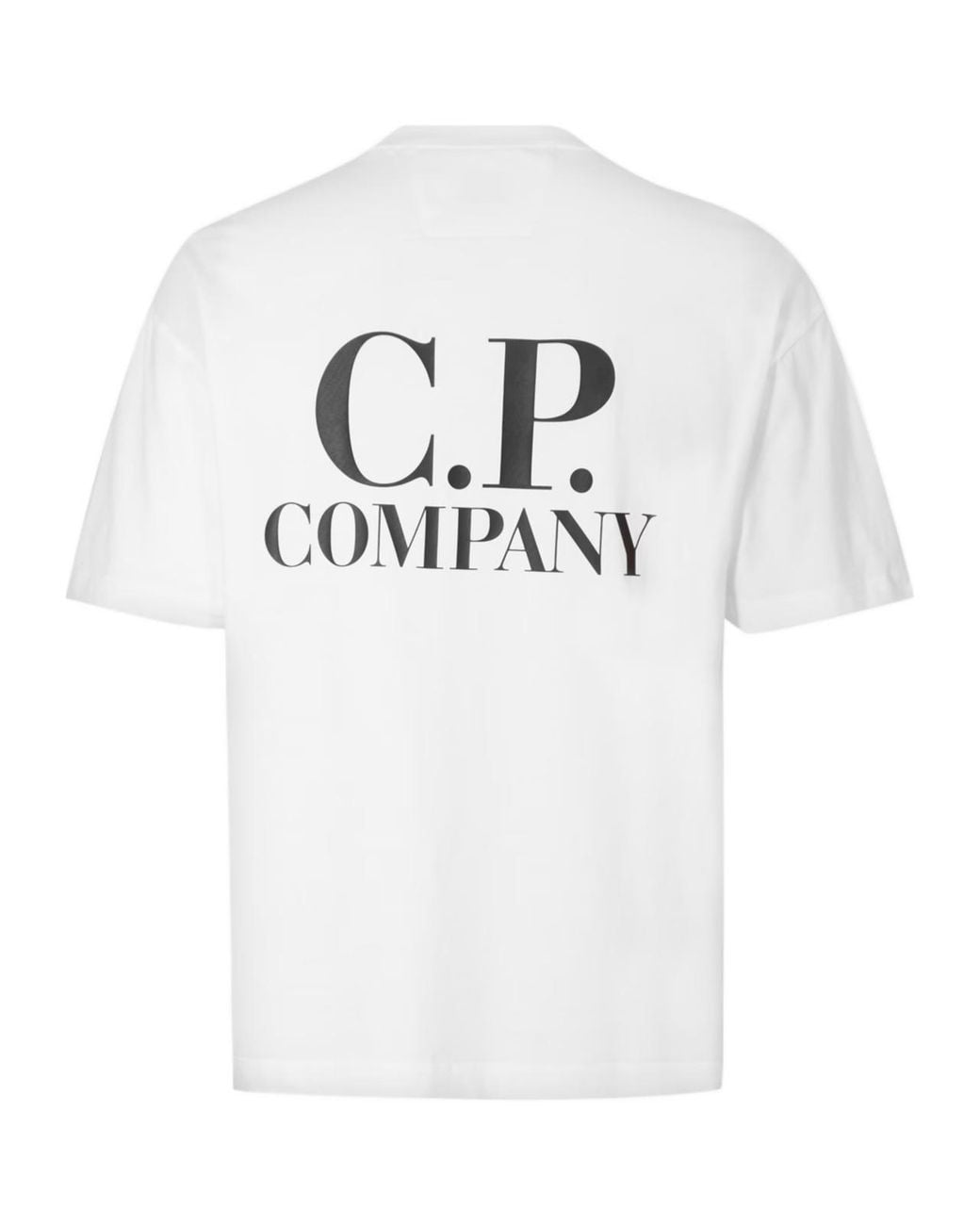 C P Company White Logo Crew Neck T-Shirt for men