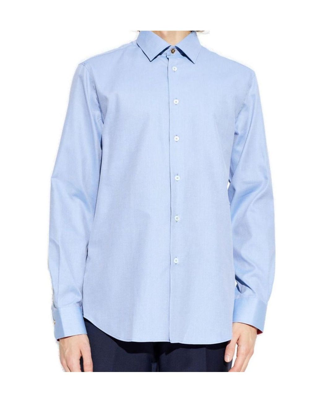 Paul Smith Blue Tailored-Fit Pin-Dot Easy Care Shirt for men