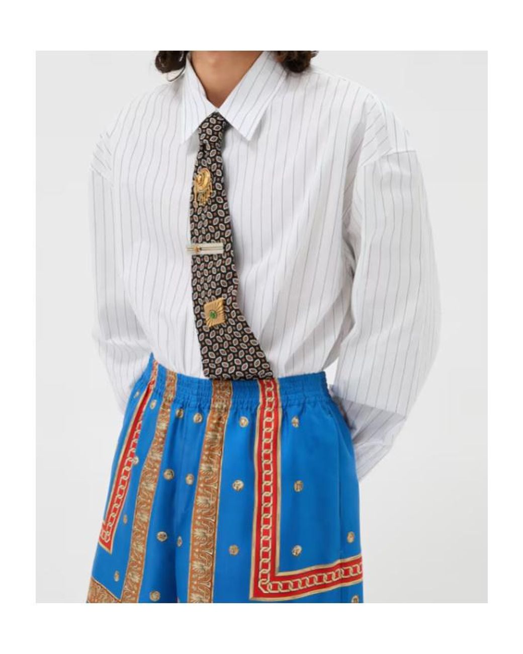 Versace White Stripe Pattern Long-Sleeved Shirt for men