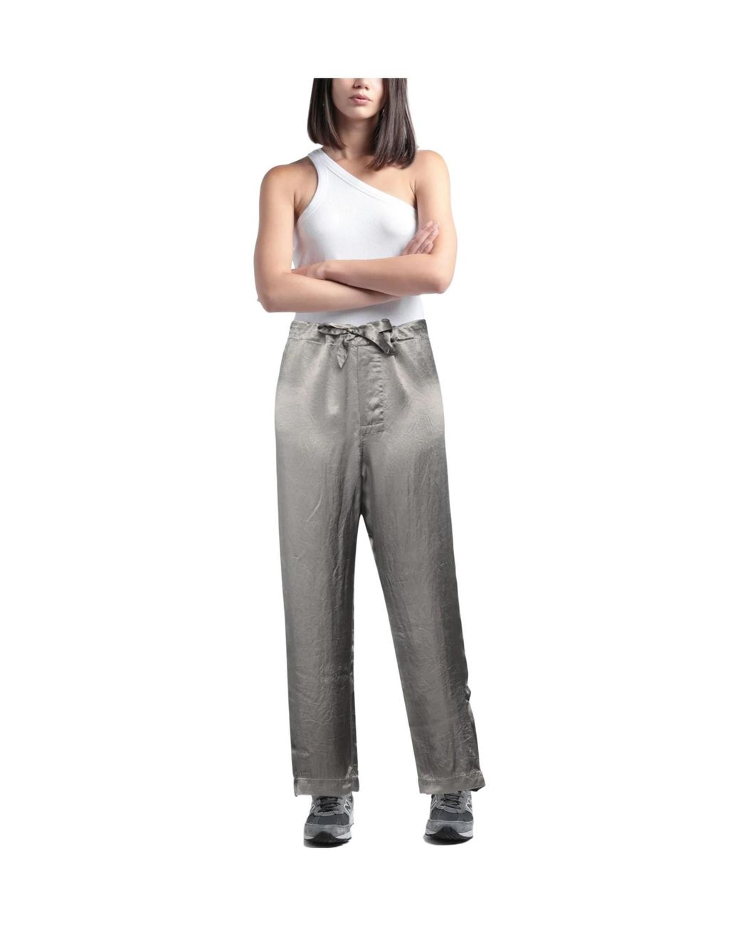 Maison Margiela Gray Solid-Colored Satin Trousers