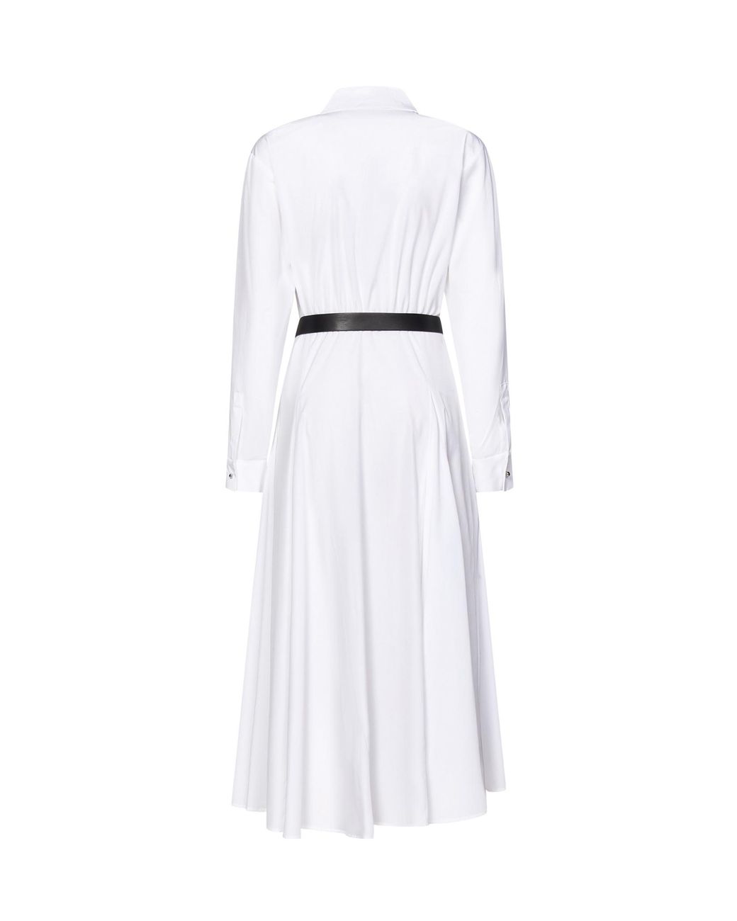 Max Mara Studio Belted Long-Sleeved Chemise Dress in White