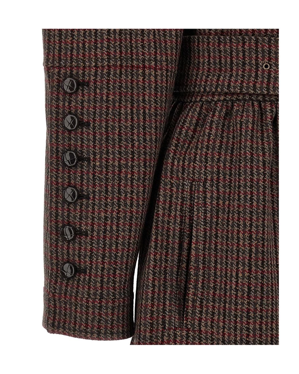 Chloé Brown Chloé Double-Breasted Houndstooth Riding Coat