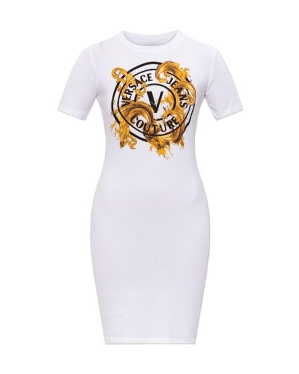 Versace Jeans White Couture Baroque Logo T-Shirt Dress