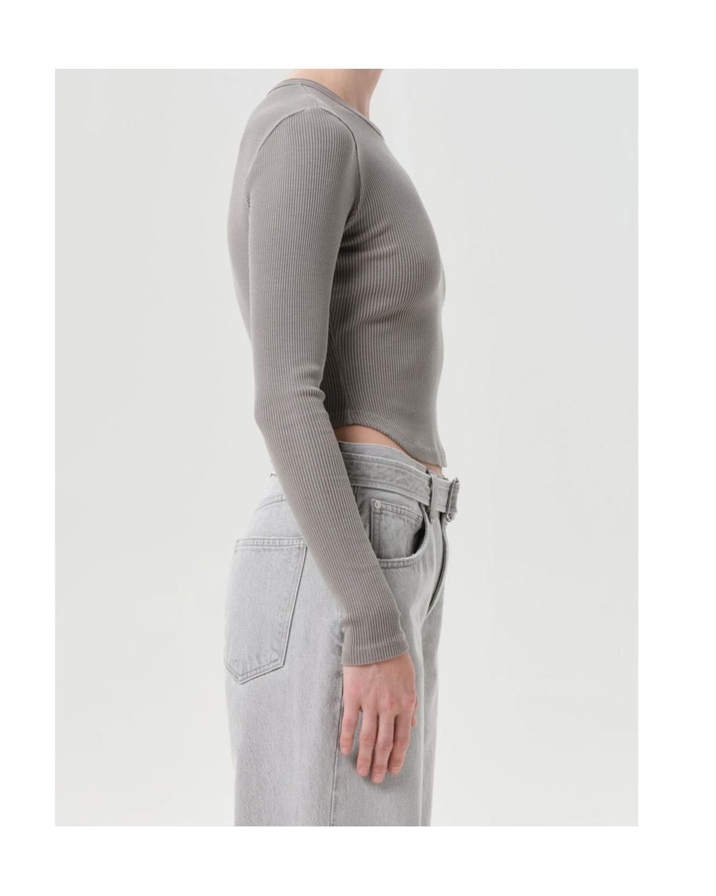Agolde Gray Ribbed Long-Sleeve Top