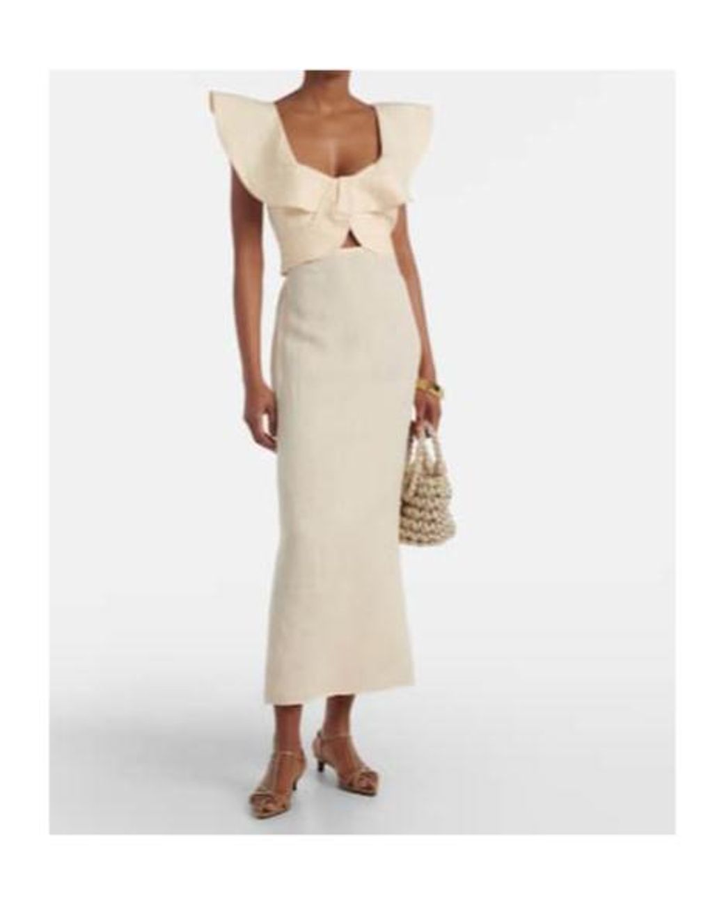 Johanna Ortiz White Ruffled Linen Midi Dress