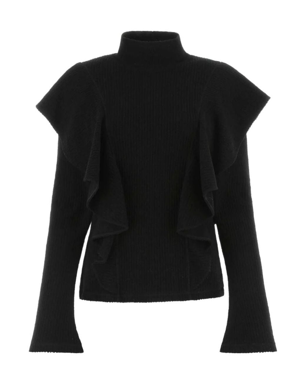 Chloé Black Ruffled Turtleneck Wool Sweater