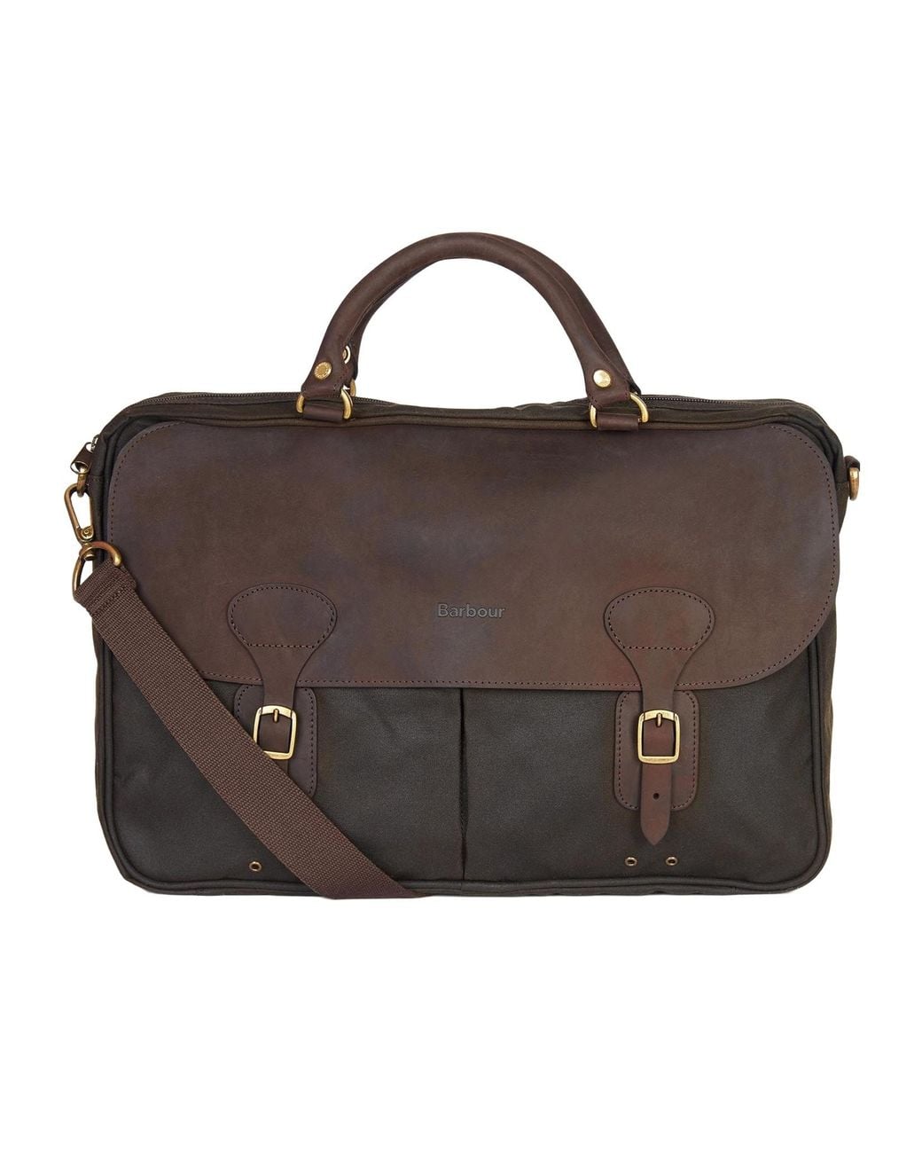 Barbour Brown Foldover Logo Embossed Briefcase for men