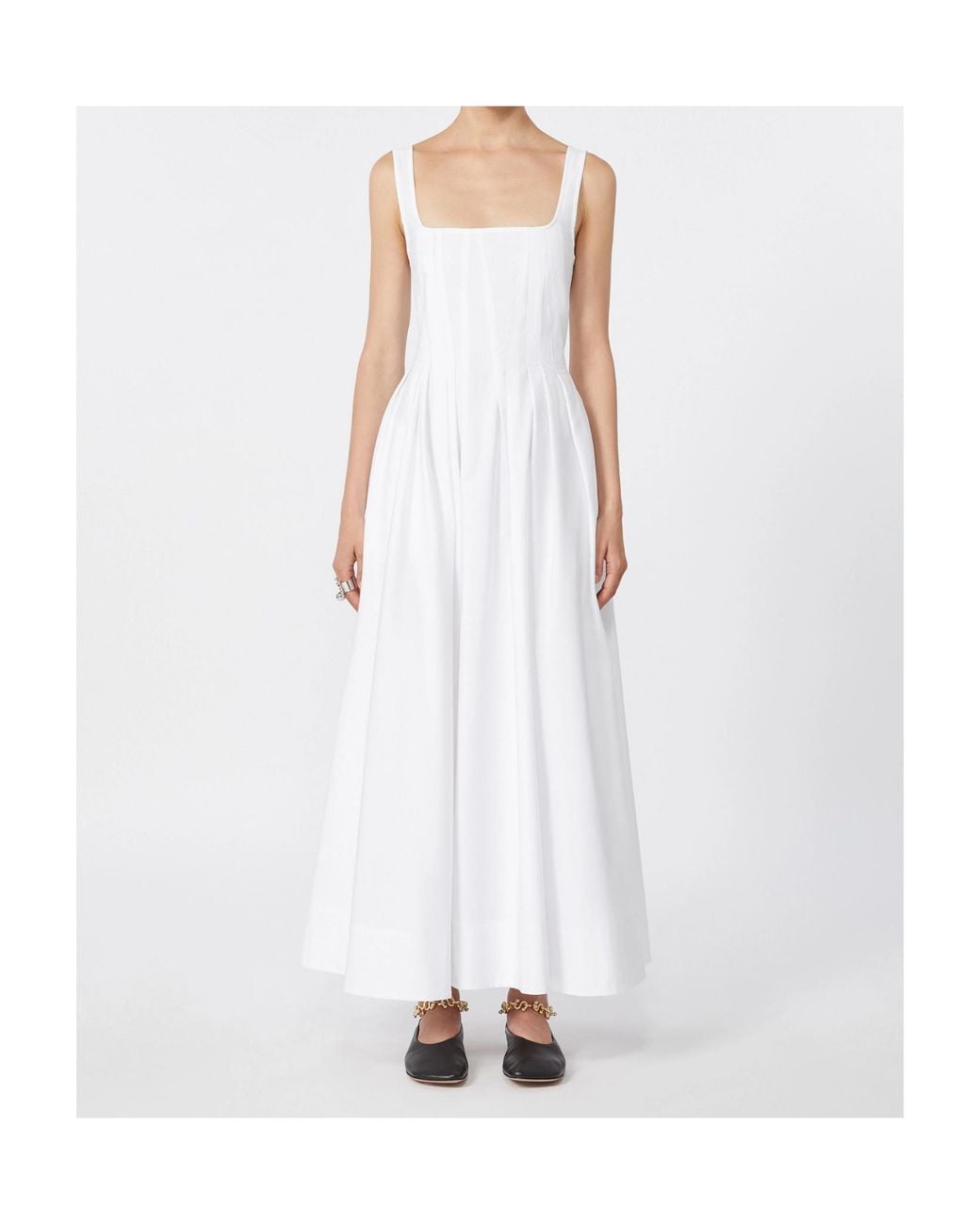 Sportmax White Giro Square-Neck Midi Dress