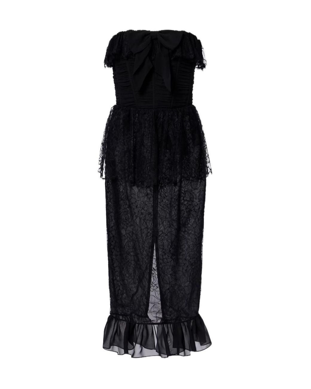 Alessandra Rich Black Lace And Silk Georgette Bustier Dress