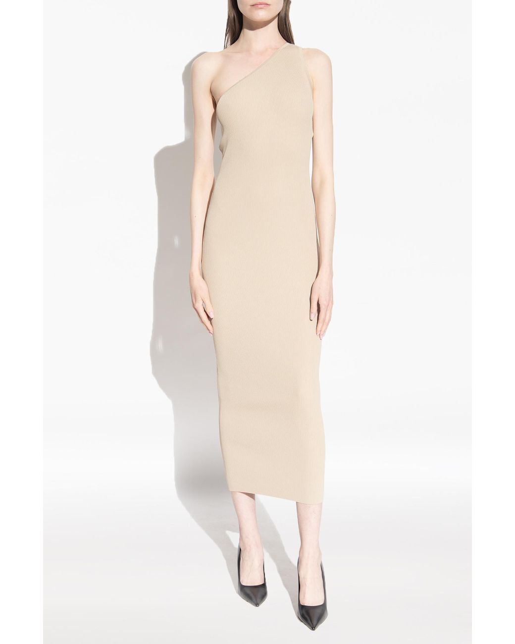 Totême White Totême One-Shoulder Ribbed Dress