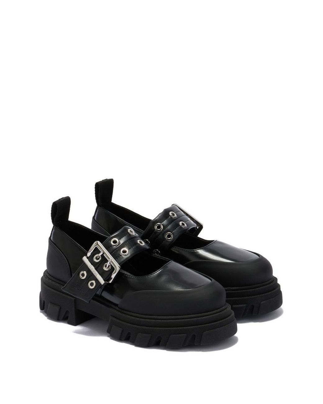 Ganni Black Buckled Eyelet-Detail Pumps