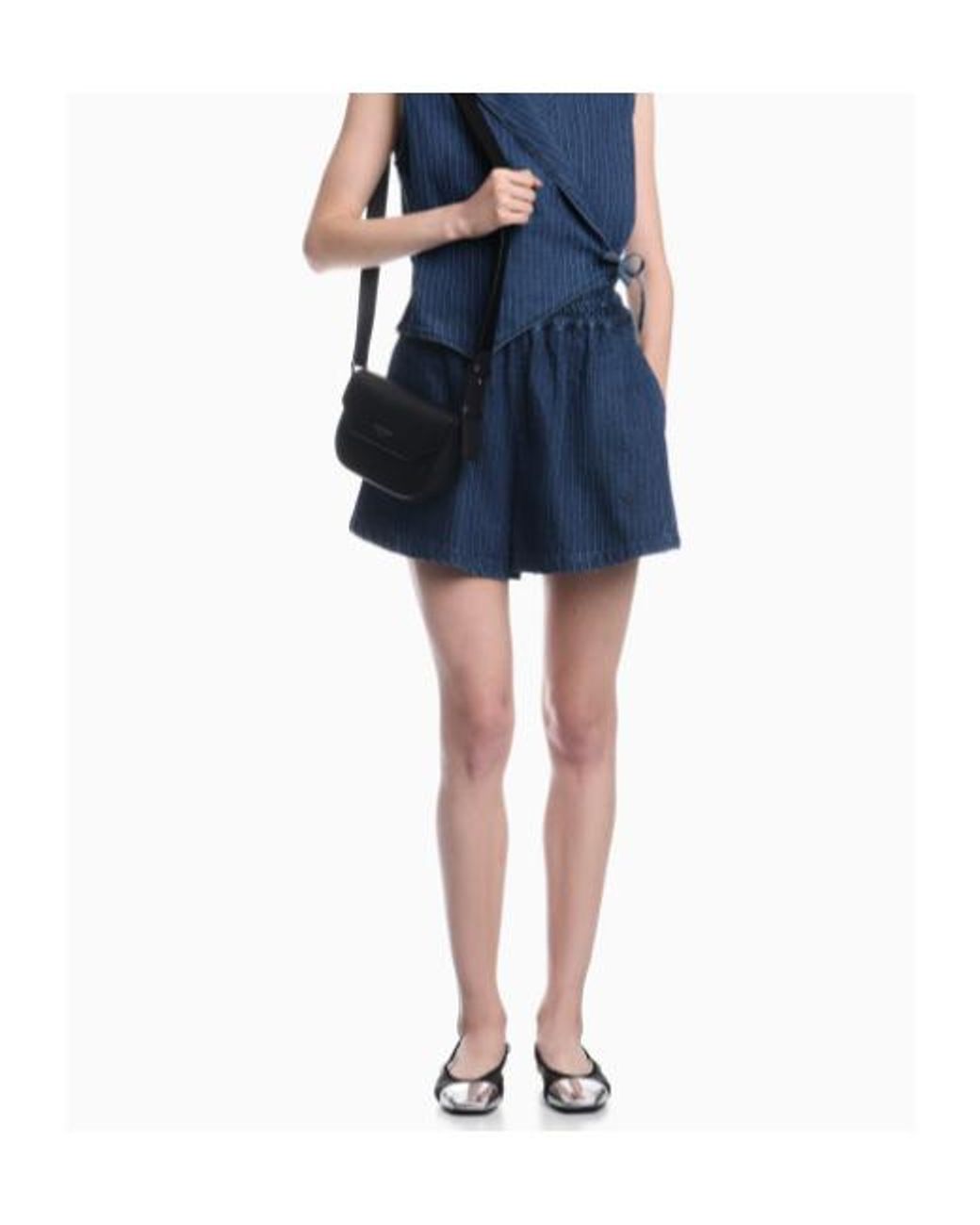 Emporio Armani Blue Pinstriped Denim Shorts