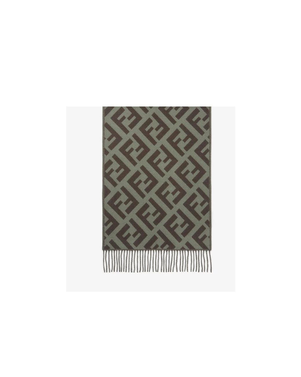 Fendi Green Logo Jacquard Fringed-Edge Scarf