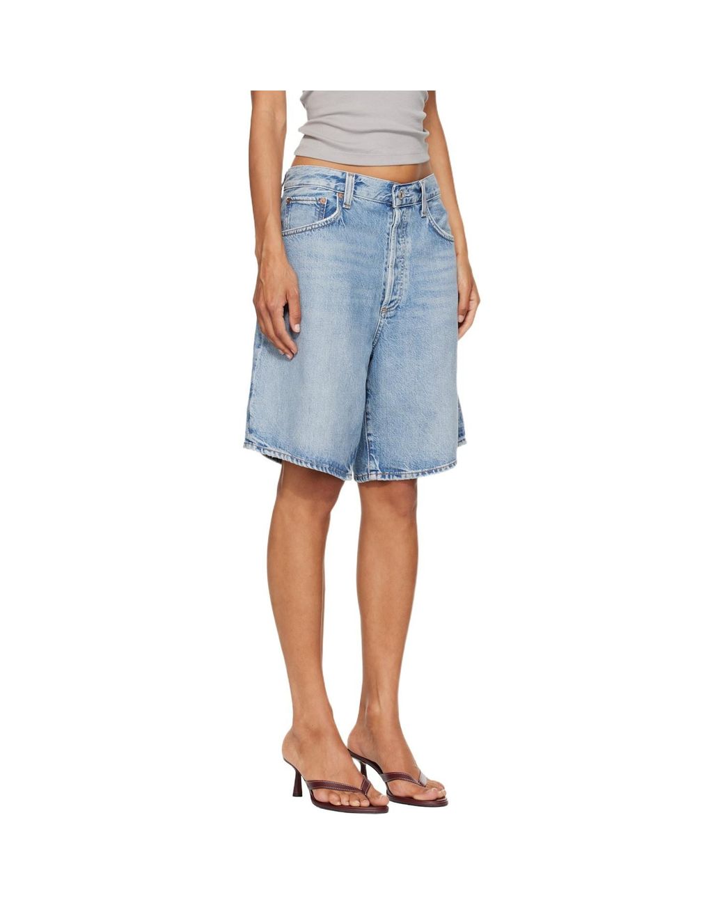 Agolde Blue Belt-Loop Denim Shorts