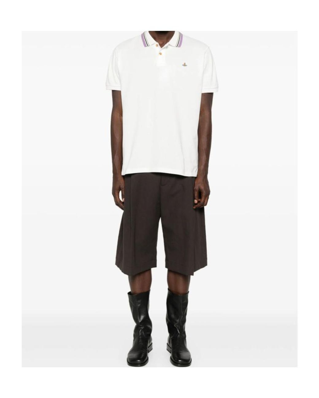 Vivienne Westwood White Short Sleeved Orb-Embroidered Polo Shirt for men