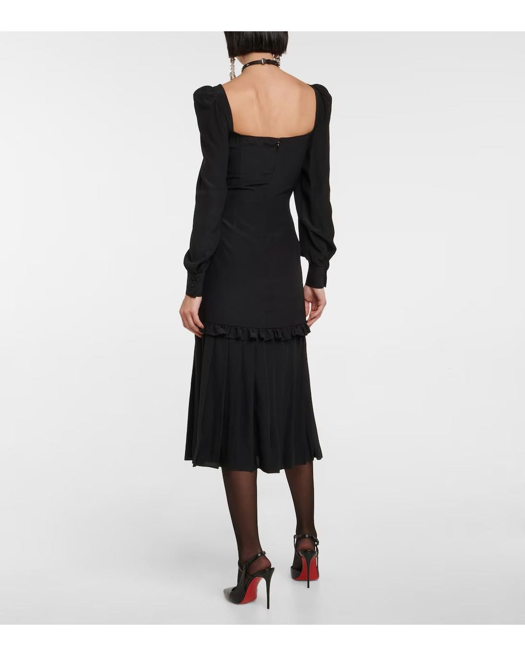 Alessandra Rich Black Ruched Silk Midi Dress