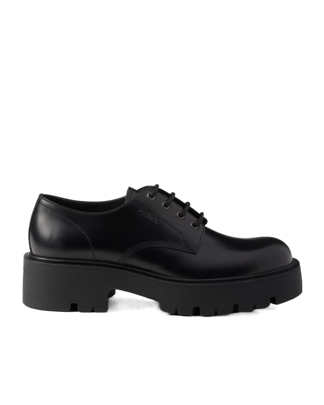 Prada Black Brushed Leather Derby Shoes for men