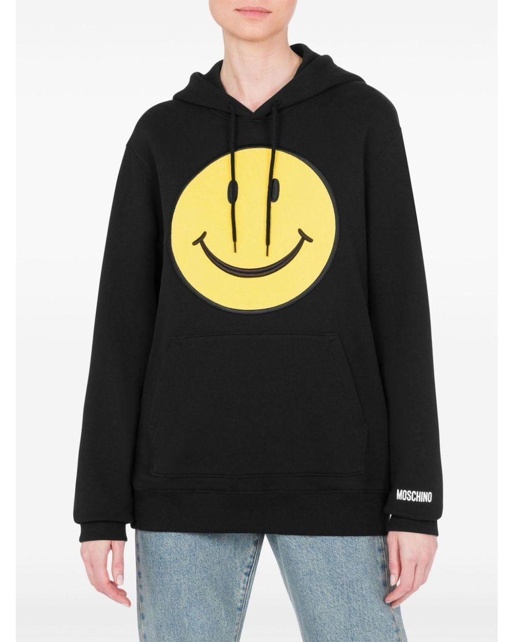 Moschino Black Smiley Printed Drawstring Hoodie