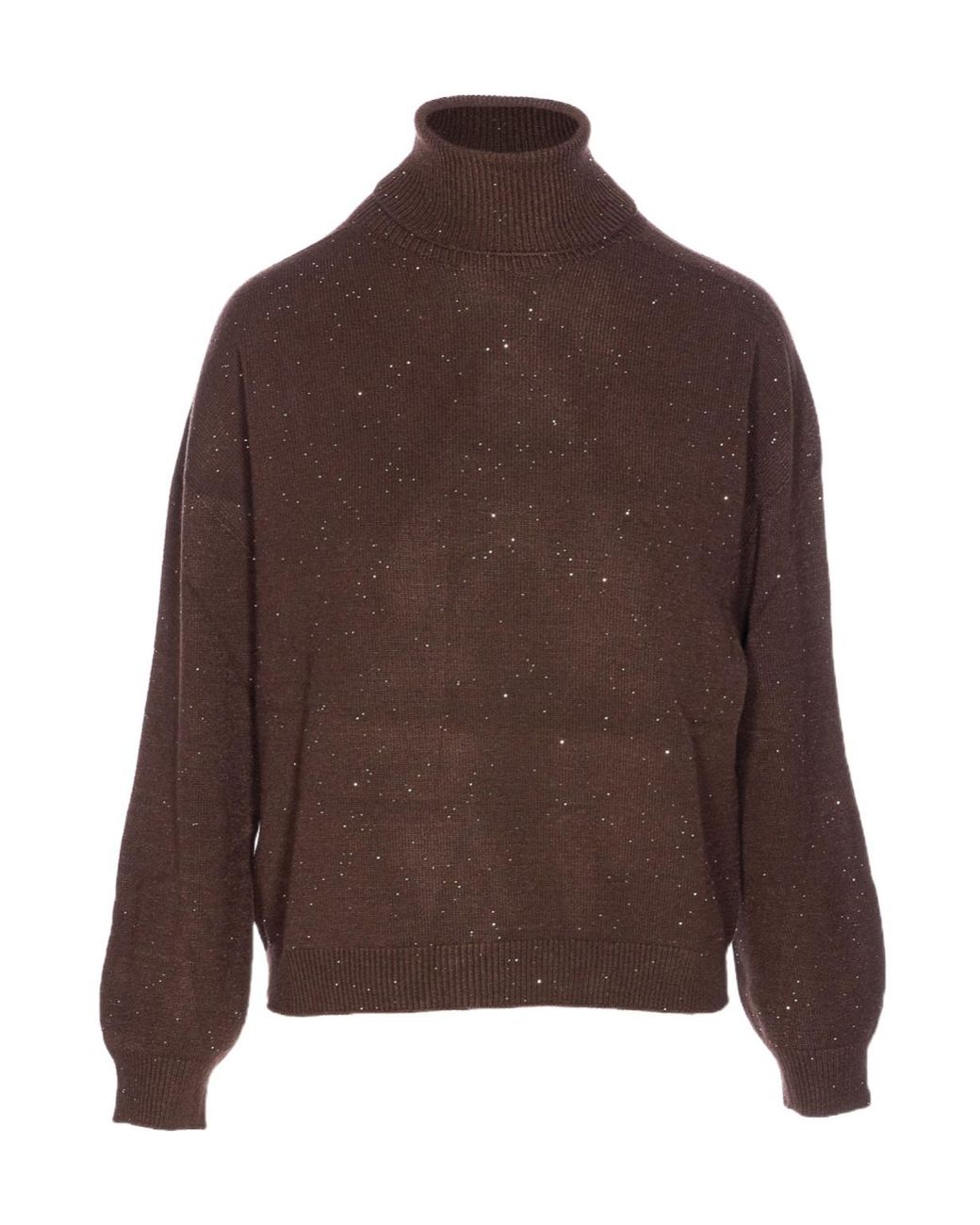 Liu Jo Brown Sequin Embellished Polo-Neck Jumper