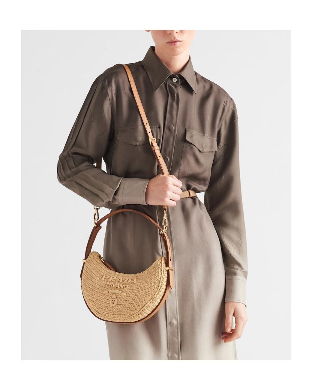 Prada Natural Arqué Woven Zipped Shoulder Bag