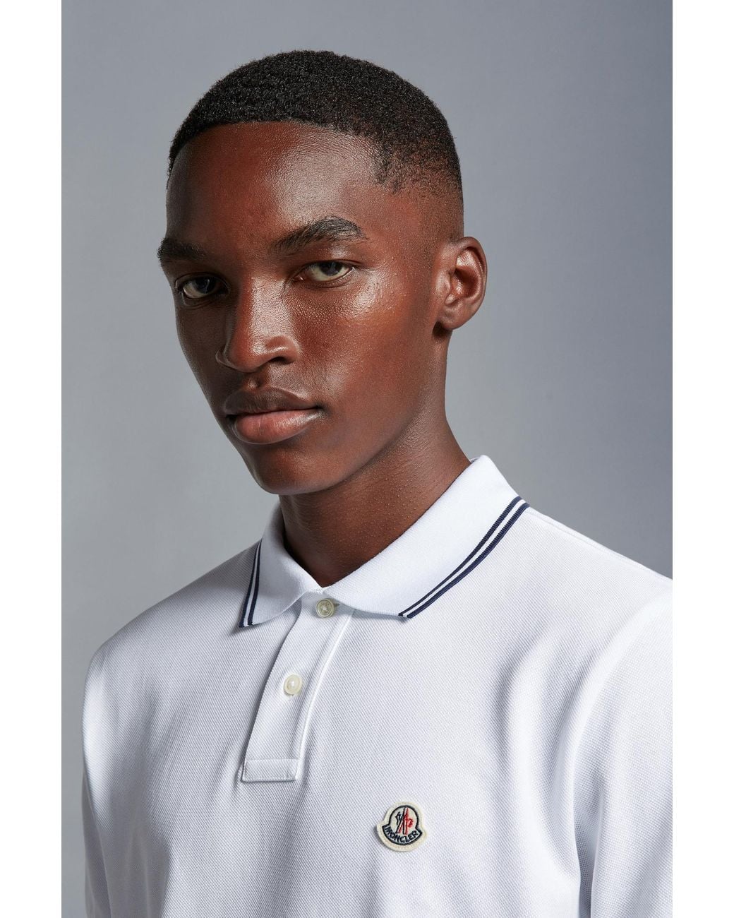 Moncler White Logo Patch Short-Sleeved Polo Shirt for men