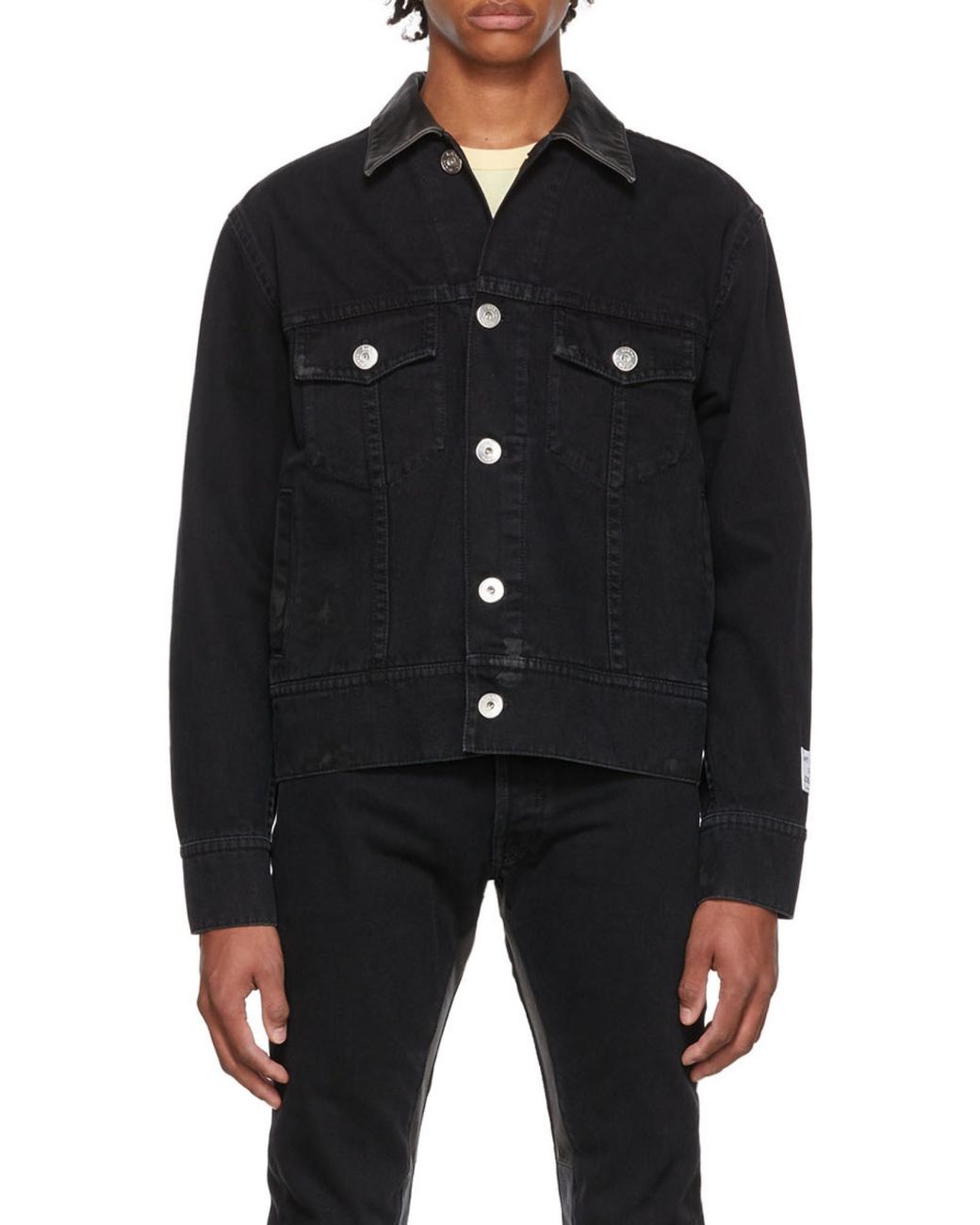 Lanvin Black Logo-Print Distressed Denim Jacket for men