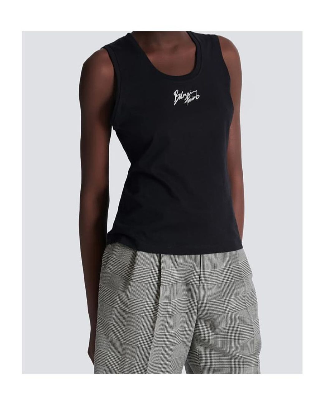 Balmain Black Brushed Logo Printed Relaxed Tank Top