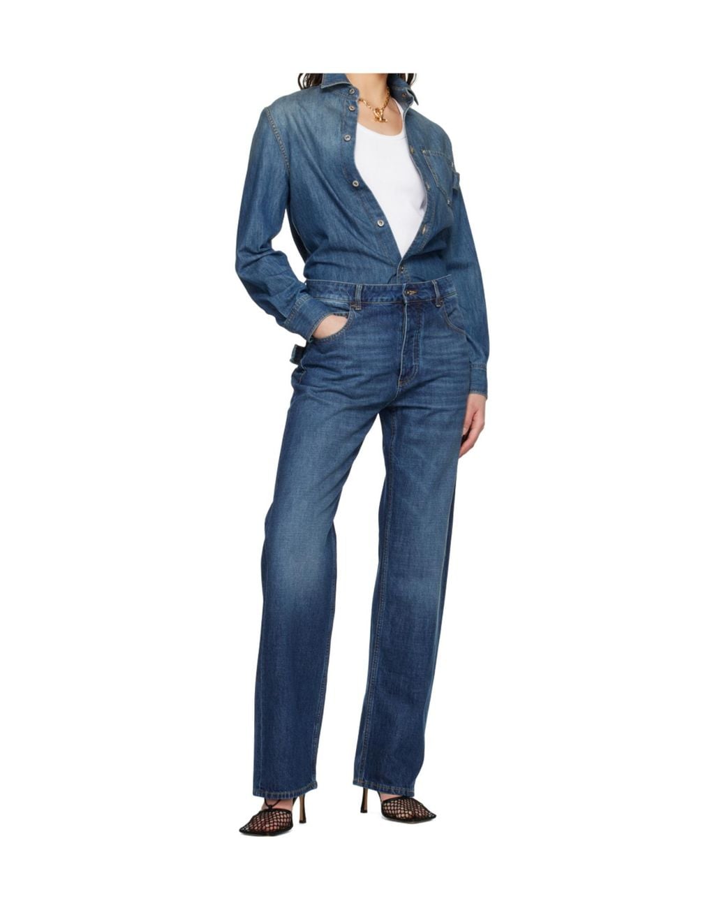 Bottega Veneta Blue Straight-Leg Floor-Length Jeans