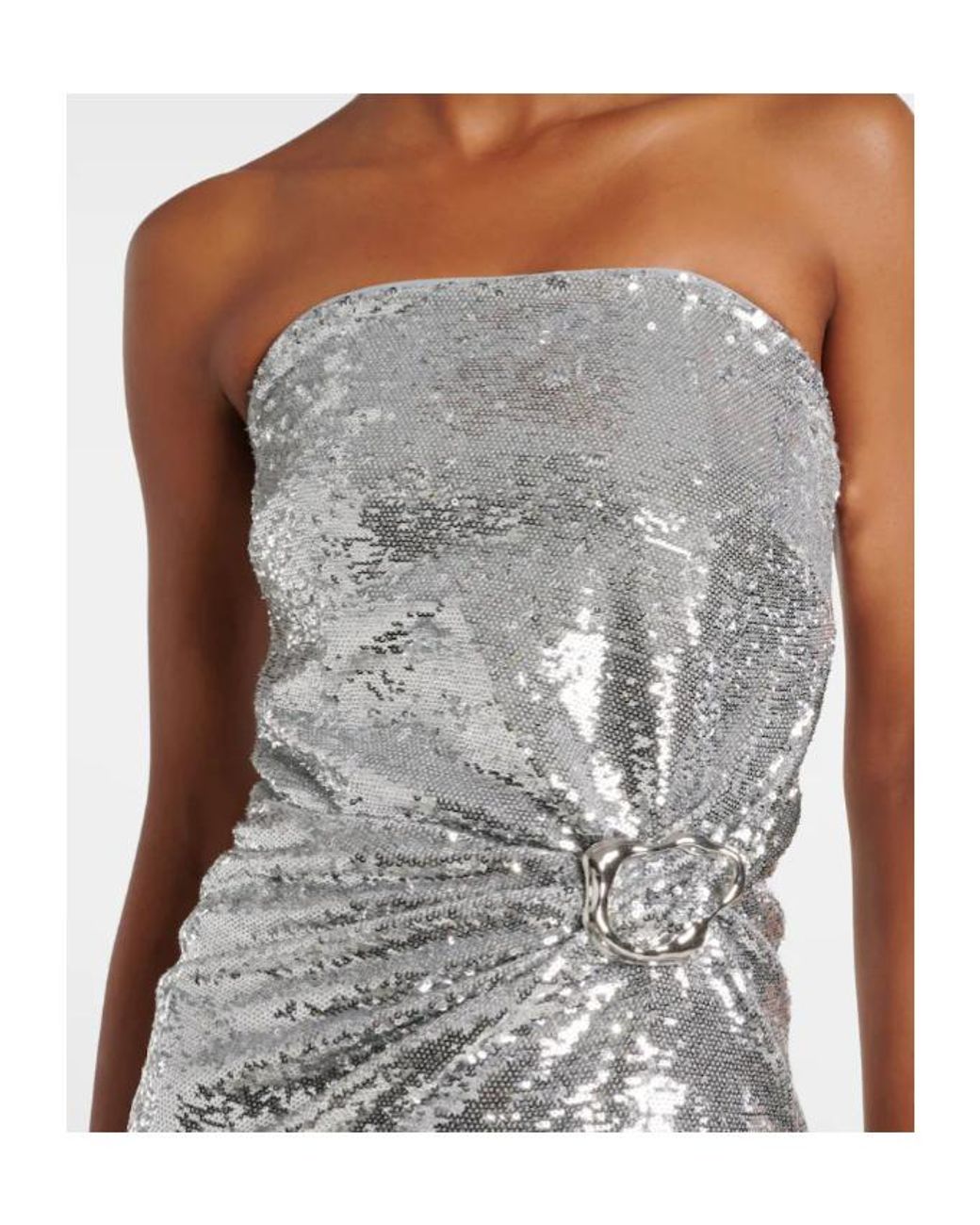 Roland Mouret Gray Buckle-Detail Sequined Strapless Gown