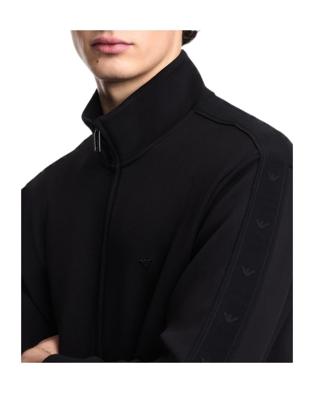Emporio Armani Black Zip-Up Stand-Collar Sweater for men