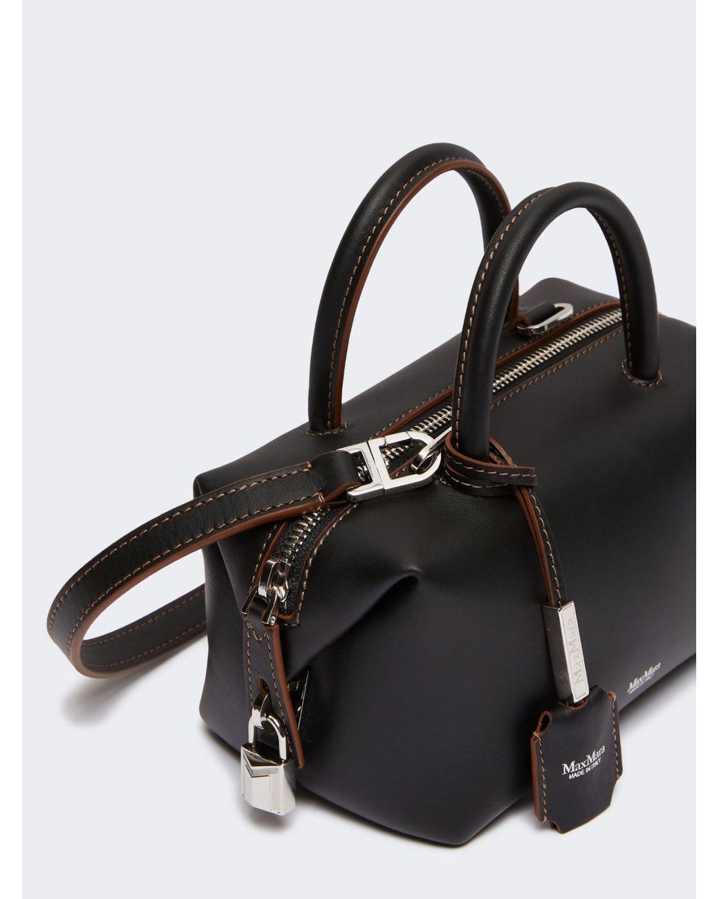 Max Mara Black Small Natural Leather Bowler Bag