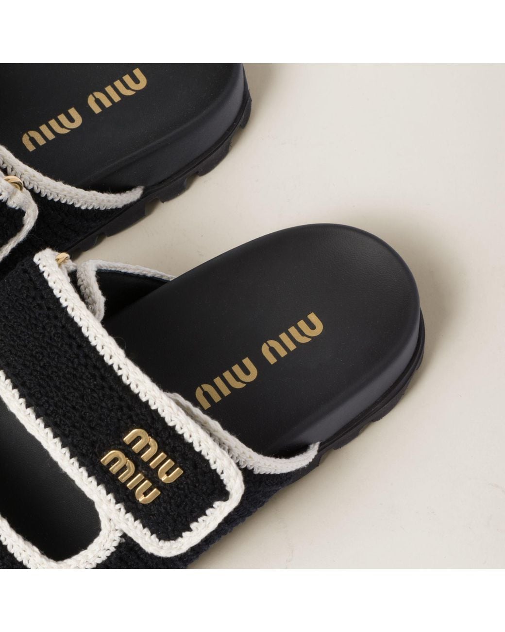 Miu Miu Black Logo-Lettering Slip-On Sandals