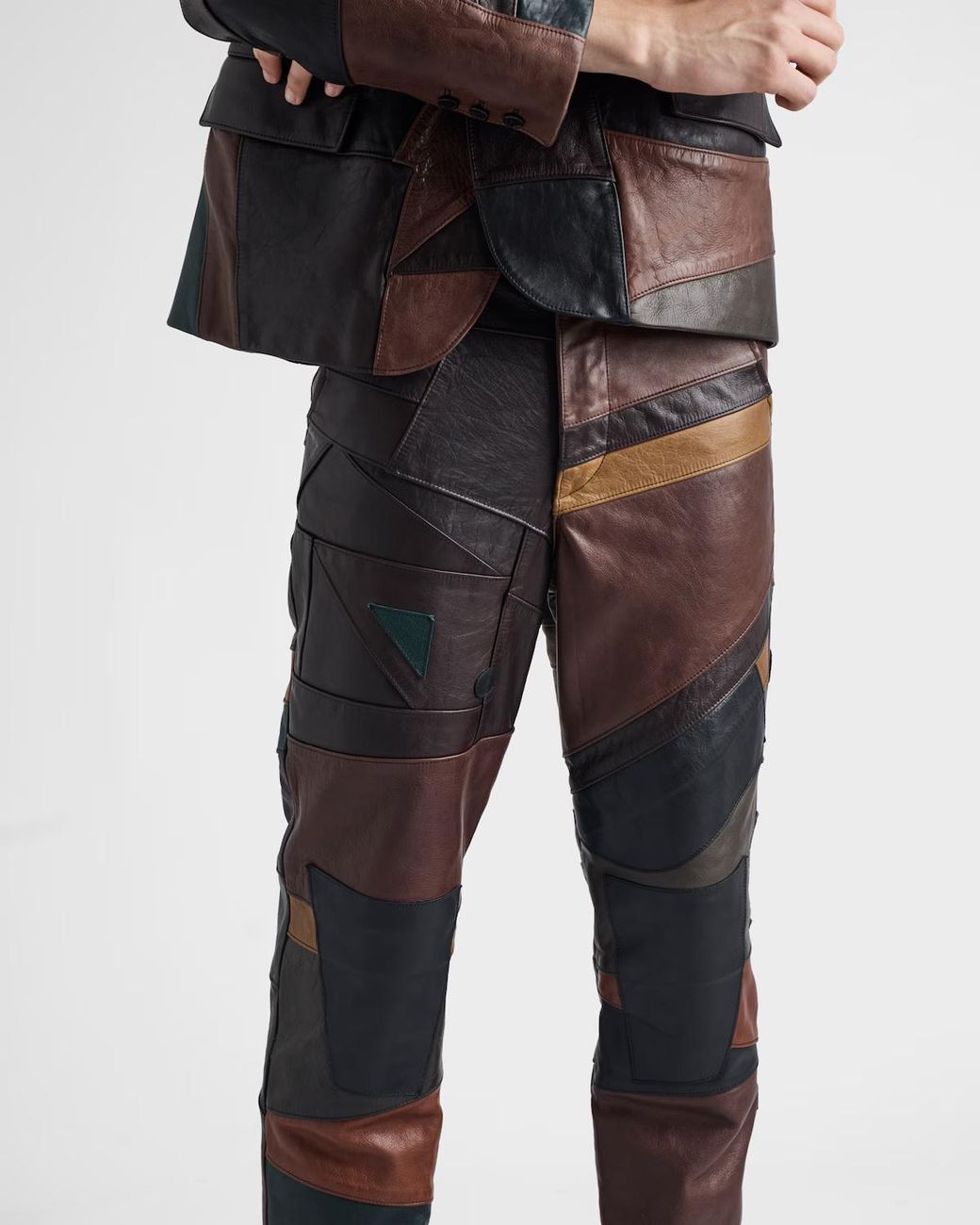 Prada Gray Patchwork Leather Pants for men