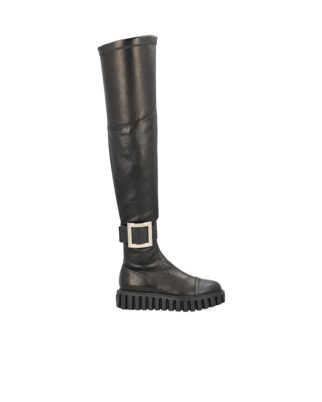 Roger Vivier Black Viv' Go-Thick Metal Buckle Stretch Cuissard Boots