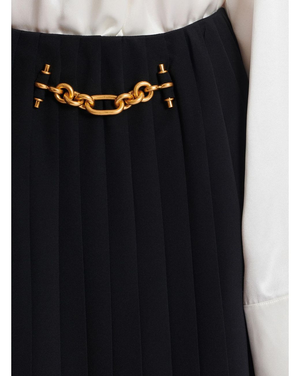 Balmain Black Chain-Detail Pleated Midi Skirt