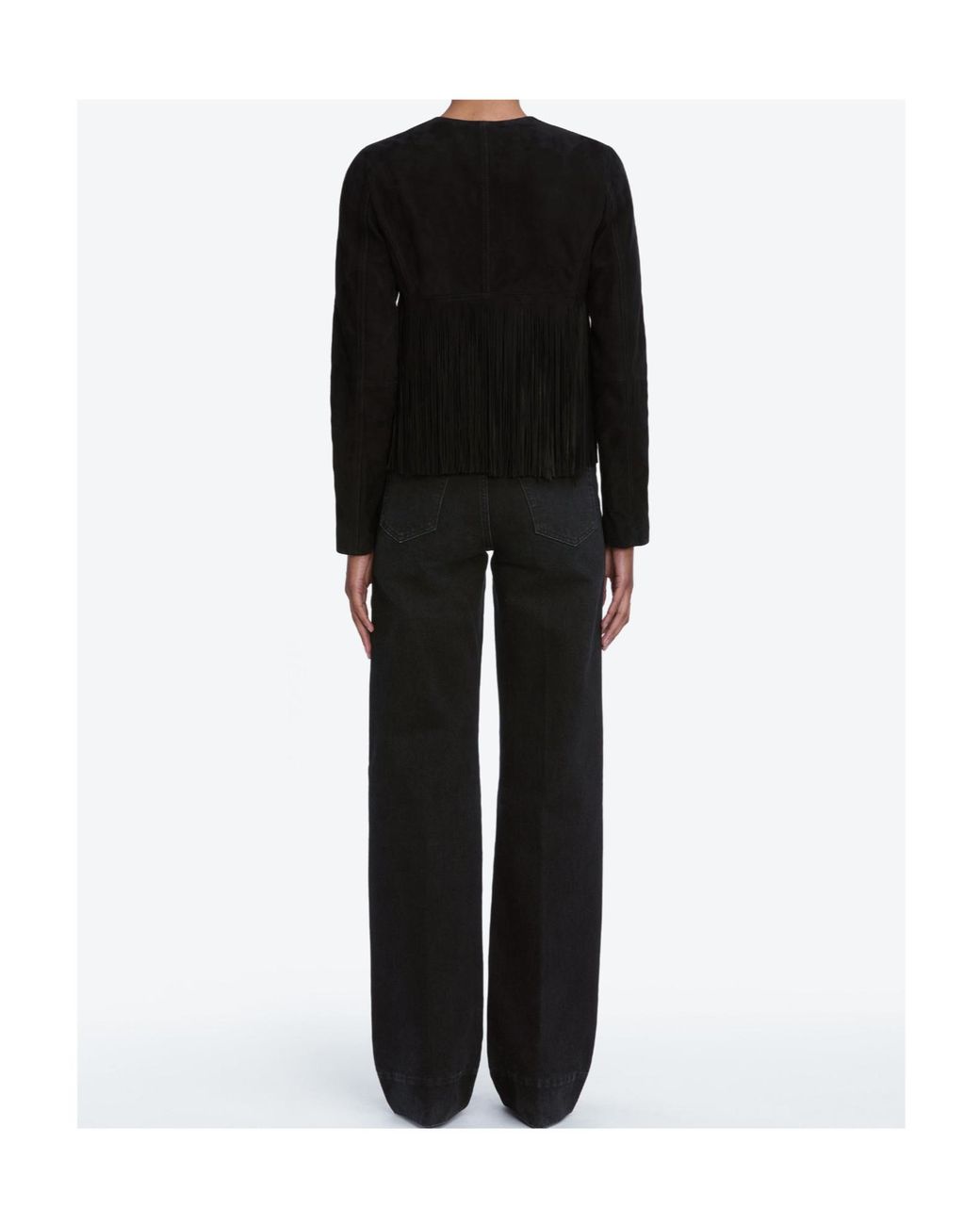 FRAME Black Double-Layered Fringed Leather Jacket