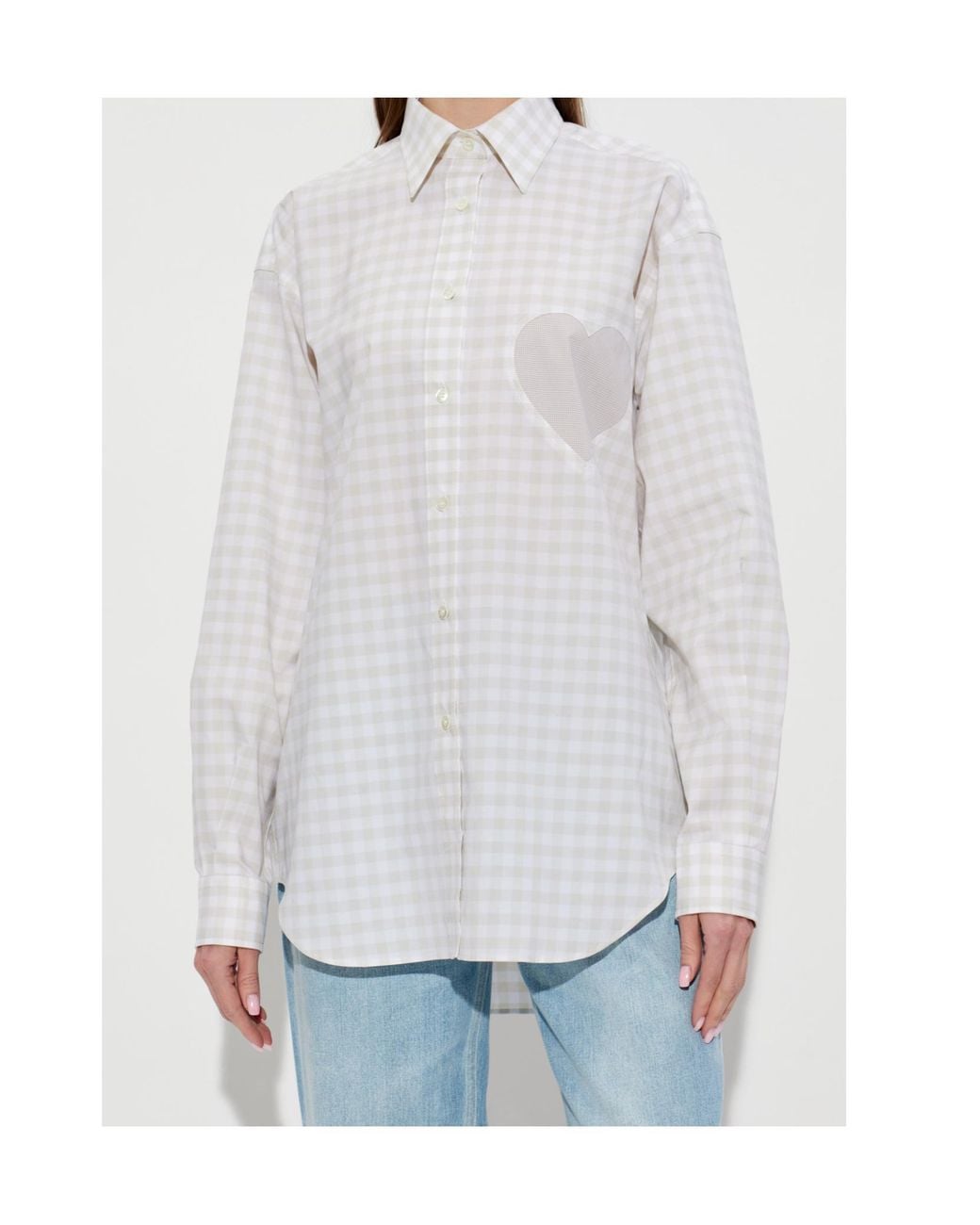 Moschino White Checked Pattern Heart-Detail Shirt