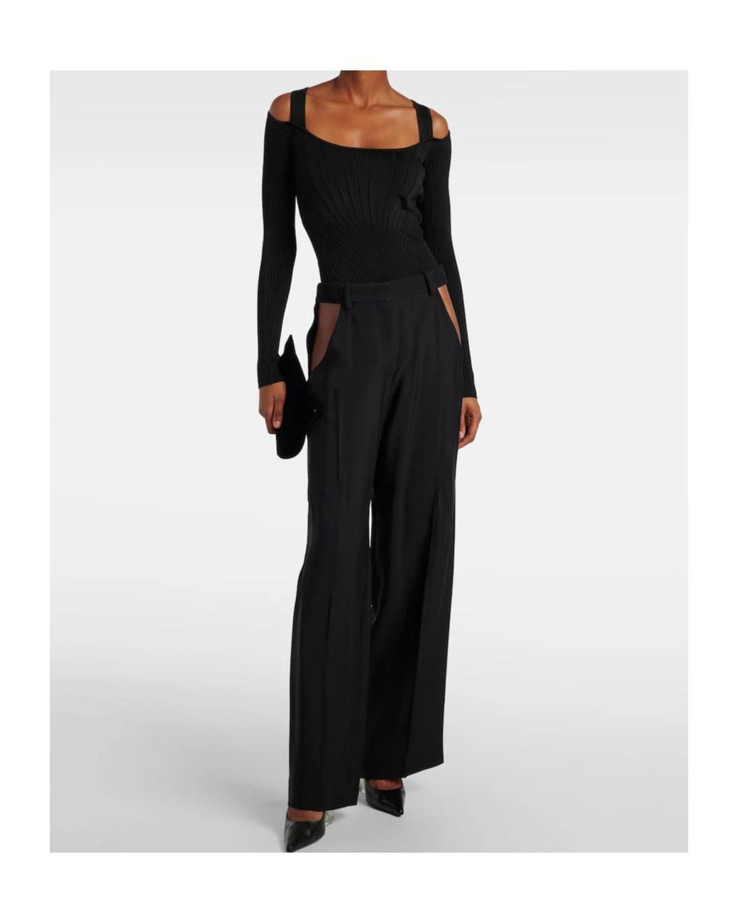 Mugler Black Long Sleeve Knitted Jumpsuit