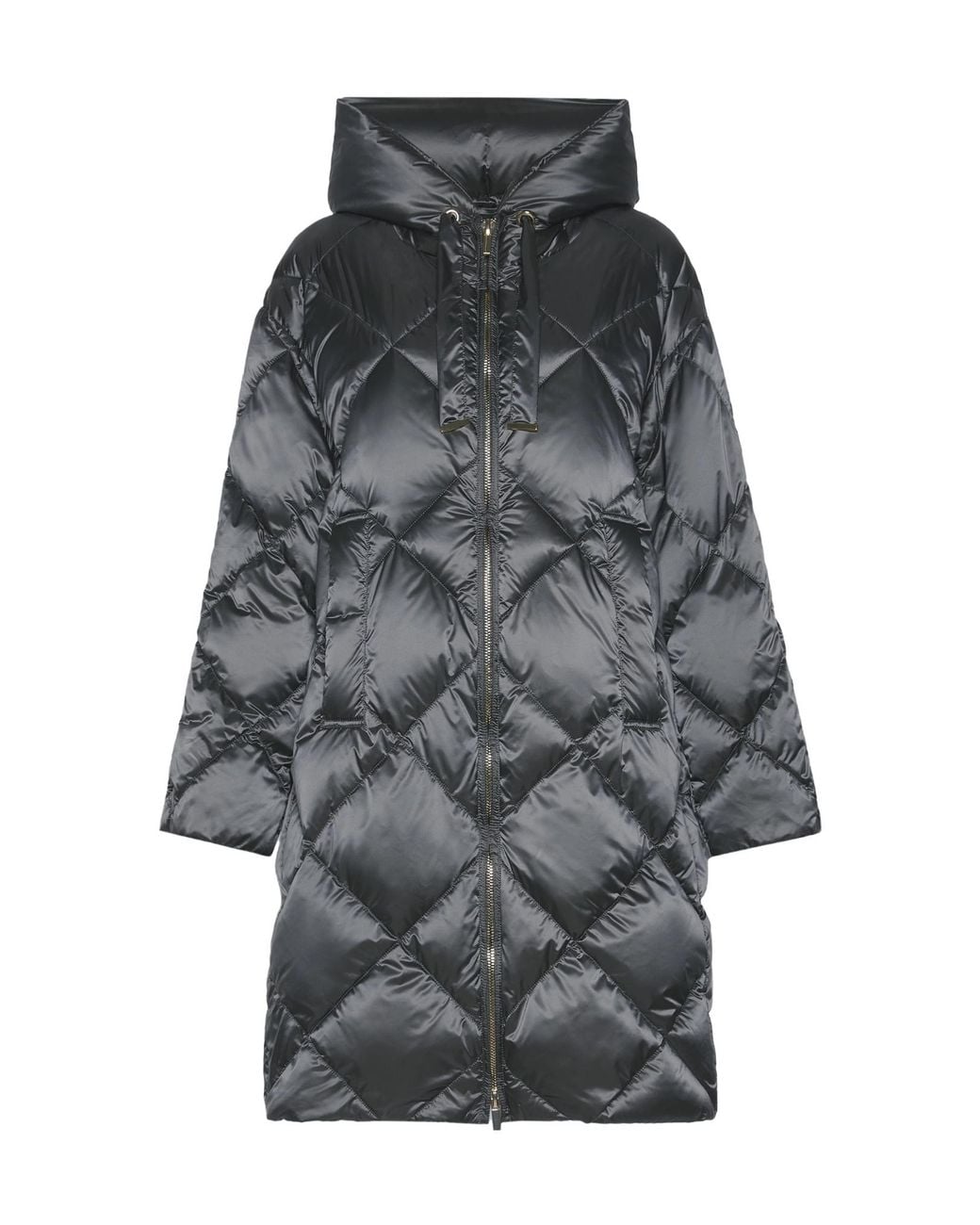 Max Mara Gray Midi Puffer Jacket With Hood