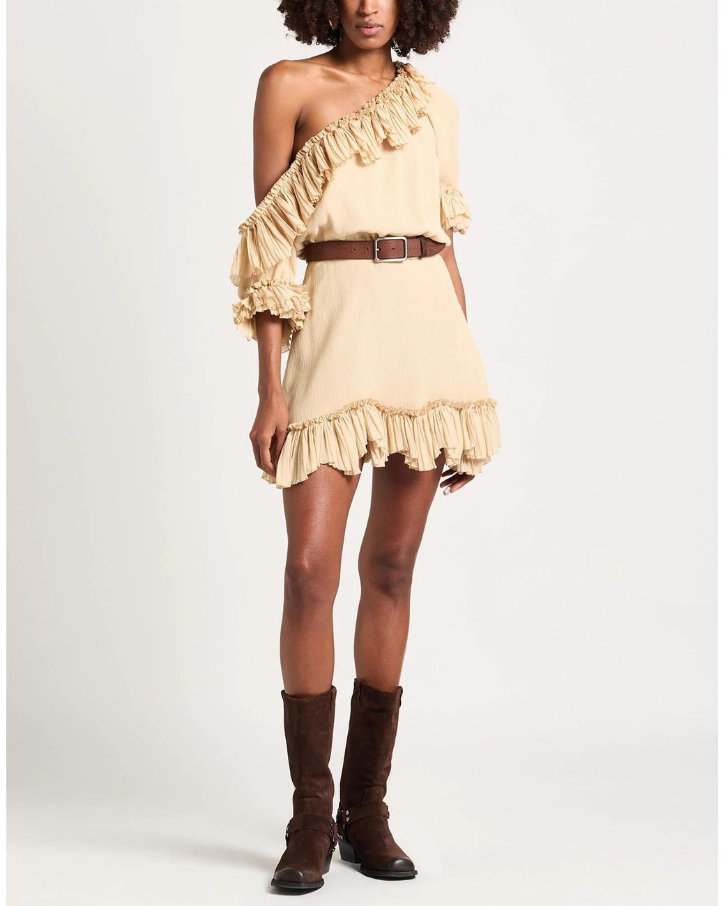 Saint Laurent Natural Minimalist Ruffled Dress