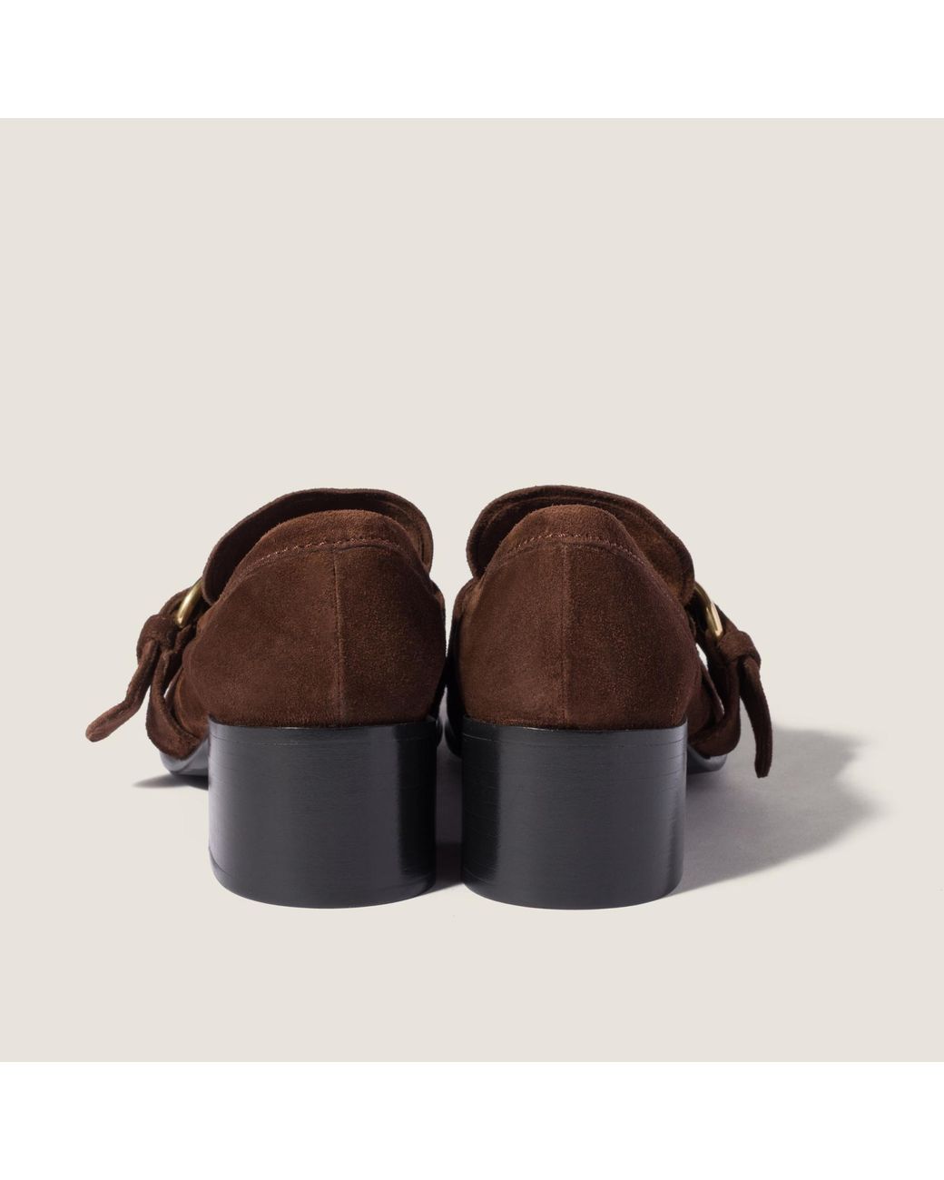 Miu Miu Brown Suede Loafers With Buckle