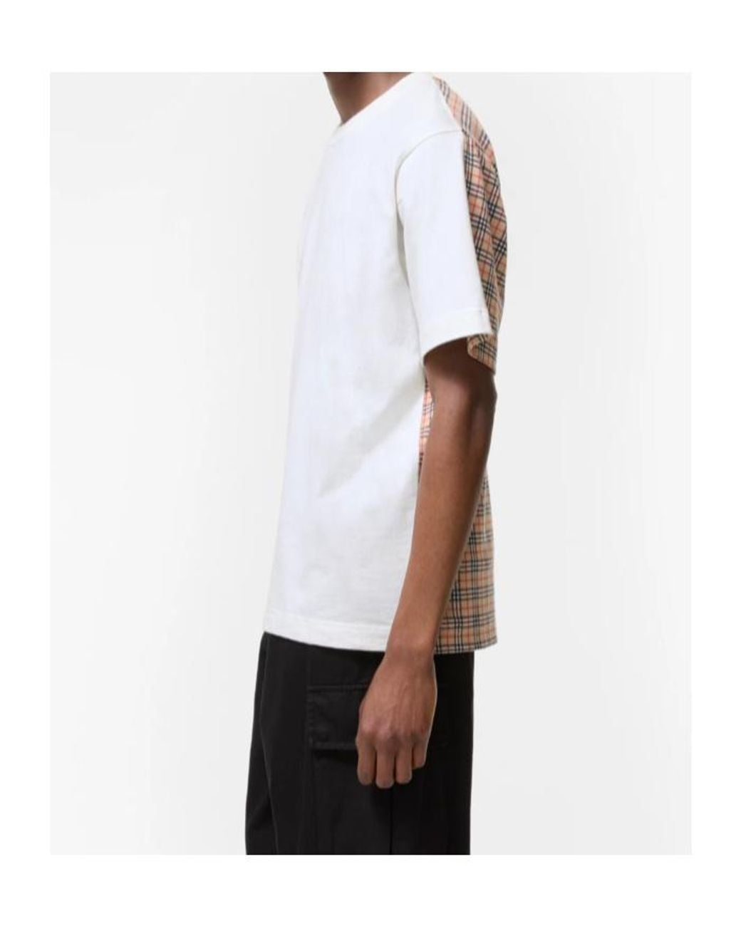 Burberry White Checked Panel T-Shirt for men