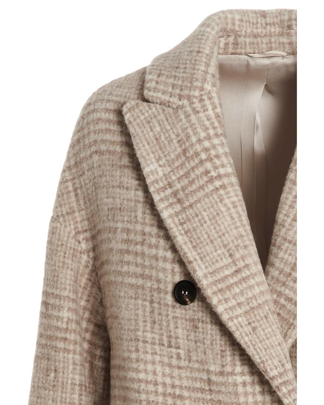 Brunello Cucinelli Natural Double-Breasted Checked Coat