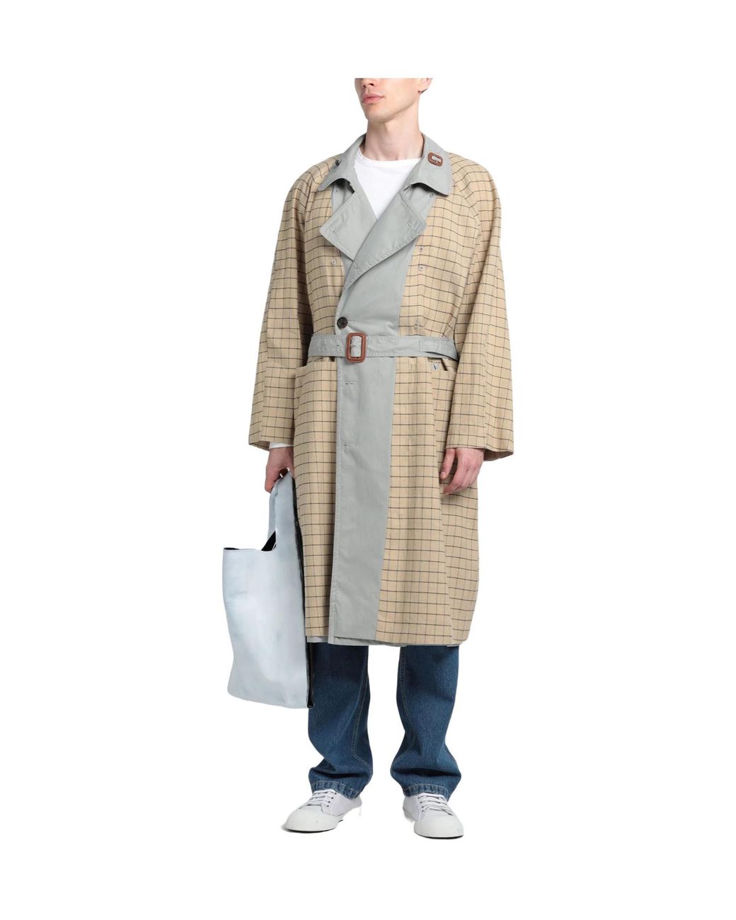 Maison Margiela Gray Plaid Trench Coat